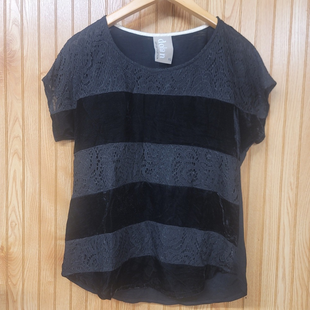 Anthro Dolan Gothic Victorian Inspired Romantic Black Lace Velvet Striped Top XS